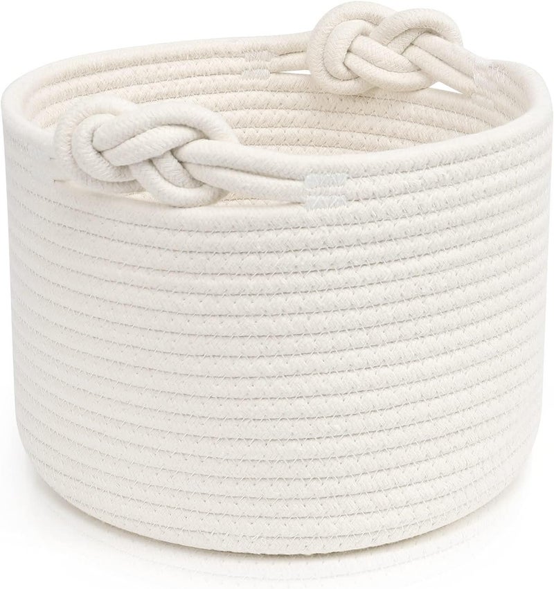 Bellar Small Rope Basket,Shelf Storage Baskets for Organizing,Cute White Storage Basket,Round Decorative Box for Kids,Woven Rope Storage Snack Storage Area Decorative Boxes Aesthetic -9.4’’*7.1’’ - Image 1
